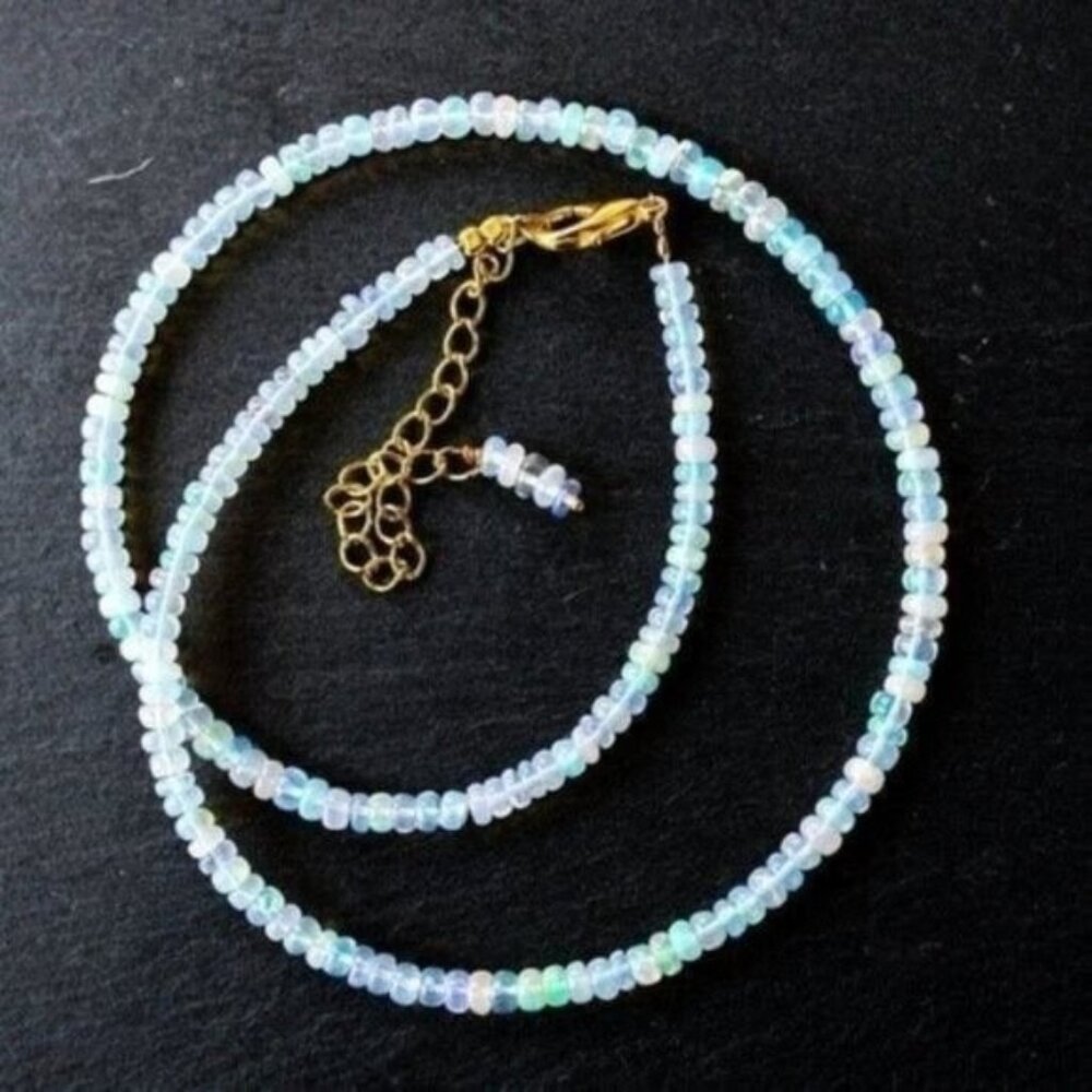 Ethiopian Fire Opal Beaded Necklace October Birthstone Gemstone Jewelry GORGEOUS
